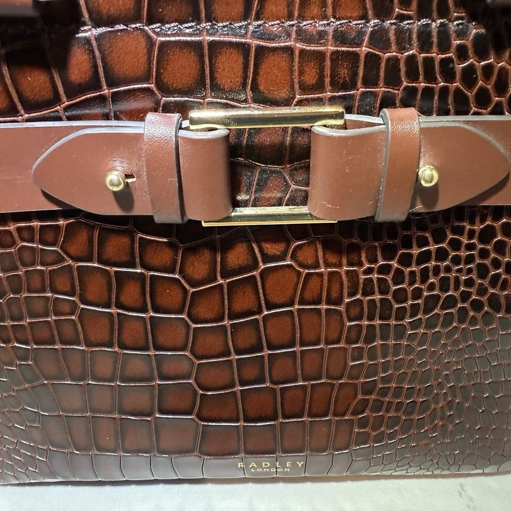 Radley London Agnes Street Brown Croc Embossed MedCross Bod Multiway Bag Zip Top